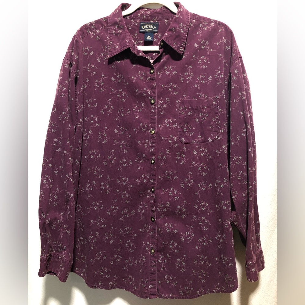 Oversized Purple Floral Button Down Corduroy Shacket Shirt with upper pocket 3X